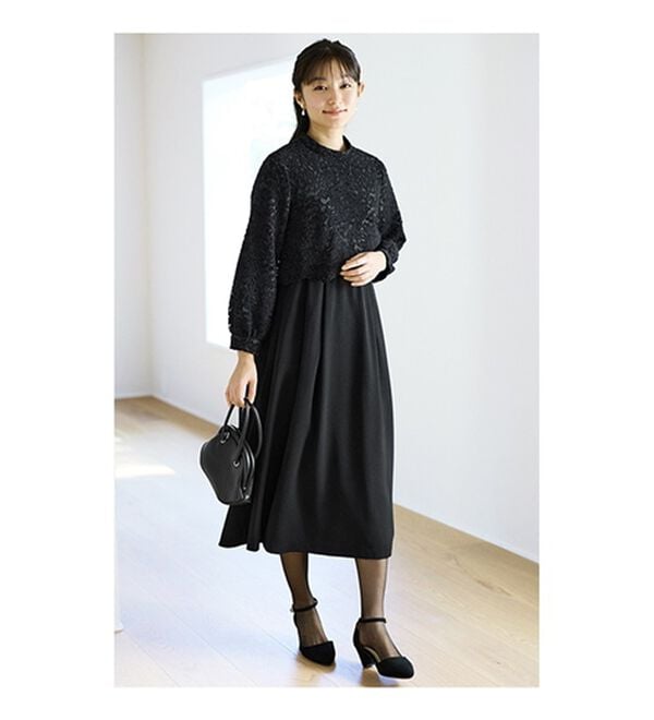 BELLUNA（ベルーナ）の「花柄レース使いドッキングワンピース（ブラックフォーマル（喪服・礼服））」｜詳細画像