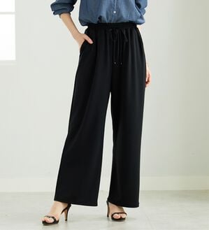 BELLUNA（ベルーナ）の「シャリさら！快適ドロストワイドパンツ（ワイドパンツ・ガウチョ）」｜黒