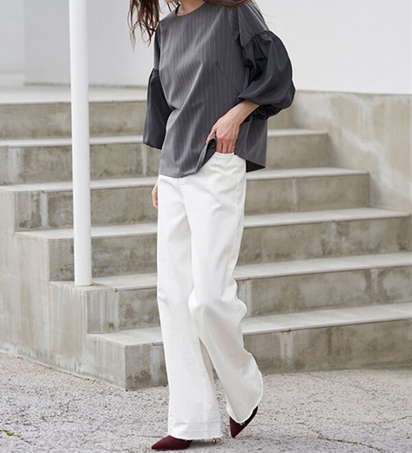 RANAN（ラナン）の「異素材使いピンストライプブラウス（ブラウス）」｜詳細画像