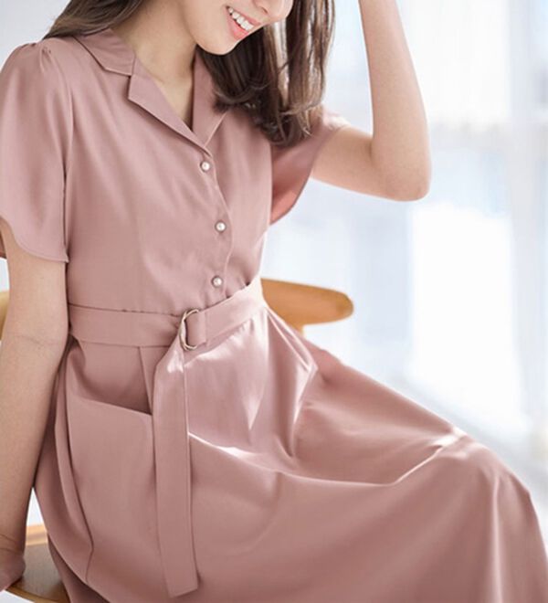 alotta（アロッタ）の「ベルト付オープンカラーフレアーワンピース（その他ワンピース）」｜詳細画像