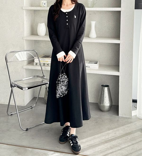 GeeRA（ジーラ）の「【U.S.POLOASSN】レイヤード風ヘンリーネックワンピース（カットソーワンピース）」｜詳細画像