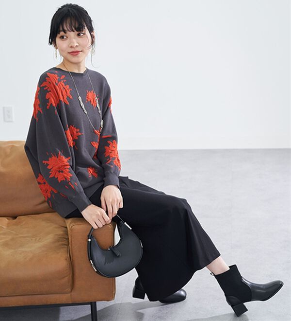 BELLUNA（ベルーナ）の「大人のゆるっと花柄ジャカードニットプルオーバー（ニット・セーター）」｜詳細画像
