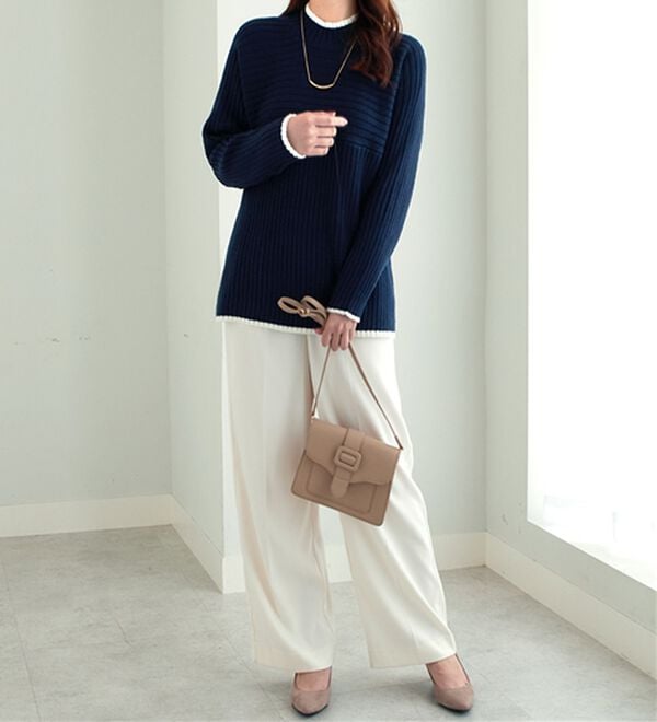 alotta（アロッタ）の「パチパチしにくい！洗えるリブ切替配色ニットプルオーバー（ニット・セーター）」｜詳細画像