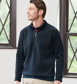 「裏ベロアのお洒落なダブル衿ハーフジップトレーナー（メンズカットソー）」｜詳細画像