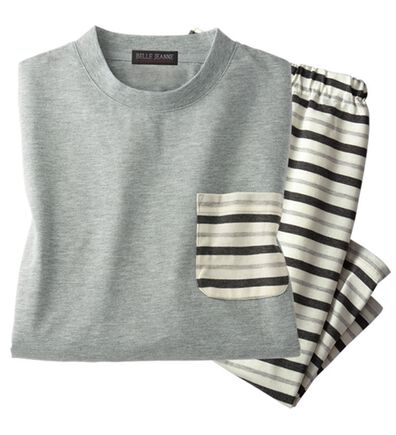 「綿混半袖ボーダーパジャマ（メンズルームウェア）」