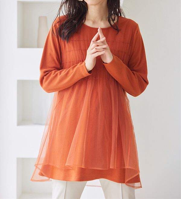 RANAN（ラナン）の「ふんわりあったか素材チュール重ねチュニック（チュニック）」｜詳細画像