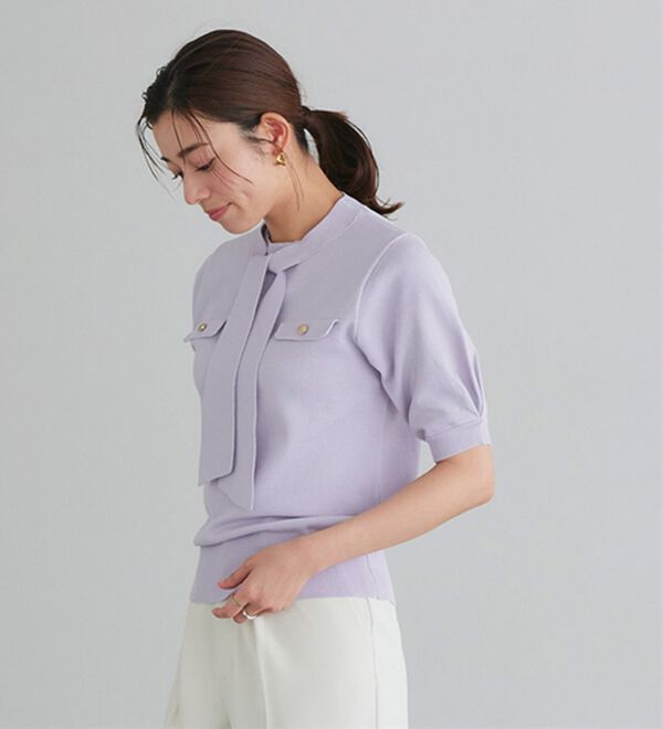 Pierrot（ピエロ）の「リネンタッチボウタイポケットニット（ニット・セーター）」｜詳細画像