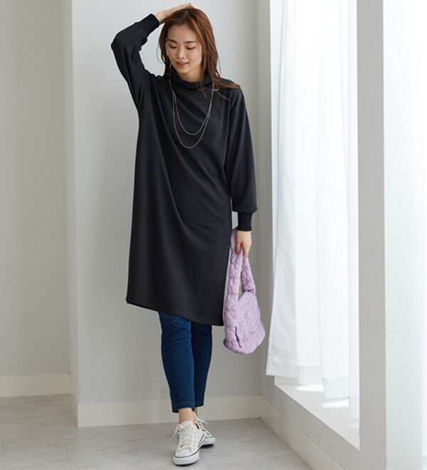 BELLUNA（ベルーナ）の「ふんわりなめらか裏ベロアワンピース（カットソーワンピース）」｜詳細画像