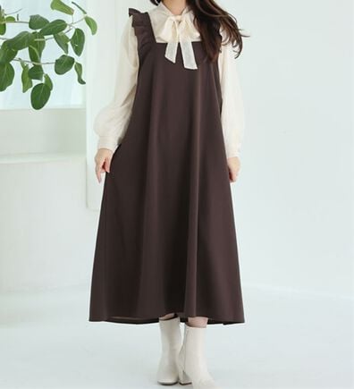 A HAPPY MARILYN（アハッピーマリリン）の「【Ｌ～６Ｌ】スポッと着られる！バックリボンｏｒ肩フリルから選べるバックデザインワンピ－ス（ジャンパースカート）」