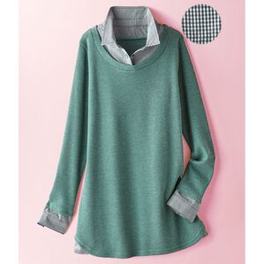 BELLUNA（ベルーナ）の「楽してお洒落シャツフェイクデザインチュニック（チュニック）」｜グリーン