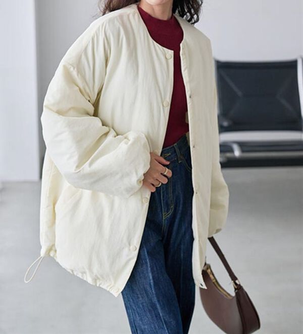 RANAN（ラナン）の「ノーカラーオーバーサイズ中わたブルゾン（ハーフコート）」｜詳細画像