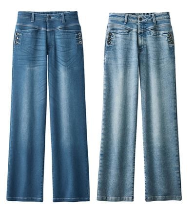 ルフラン（ルフラン）の「【２本組】ボタンデニムパンツ＜フォルーテ＞（ワイドパンツ・ガウチョ）」