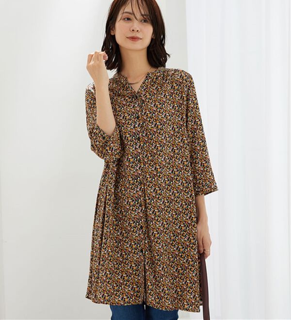 BELLUNA（ベルーナ）の「レーヨンプリントギャザー使いワンピース（その他ワンピース）」｜詳細画像