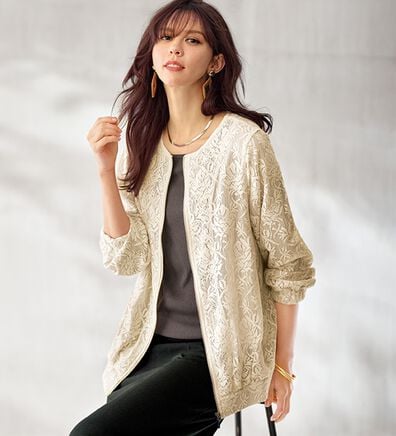 BELLUNA（ベルーナ）の「フラワー幾何柄レース配色ジャケット（その他ジャケット）」