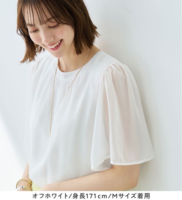 Viola e Viola（ヴィオラ エ ヴィオラ）の「【毎日着たい】カットソー裏地付ギャザーデザインブラウス（ブラウス）」｜詳細画像