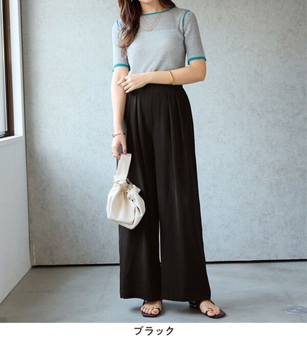 Viola e Viola（ヴィオラ エ ヴィオラ）の「【選べる２丈】さらさらＥＡＳＹ細魅せ叶う！とろみタックワイドパンツ（ワイドパンツ・ガウチョ）」｜詳細画像