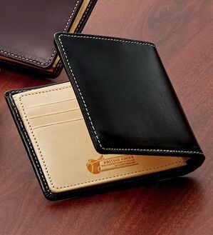 「英国ブライドルレザー二つ折り財布（メンズ財布・パスケース）」｜ブラック