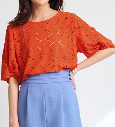 RANAN（ラナン）の「ジャカード素材ボリューム袖プルオーバー（カットソー）」