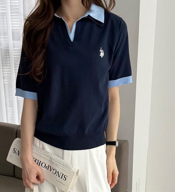 GeeRA（ジーラ）の「【ＵＳ．ＰＯＬＯ．ＡＳＳＮ】衿付ポロニットトップス（ニット・セーター）」｜詳細画像