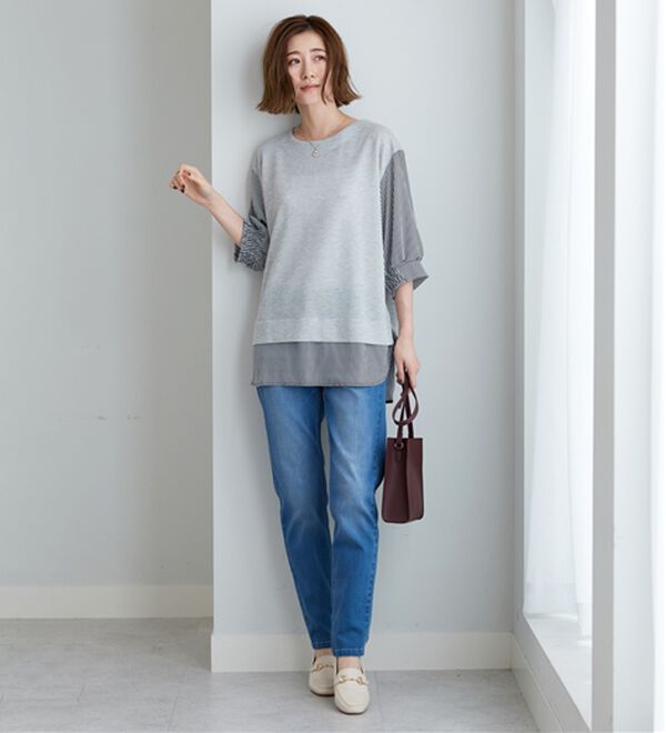 BELLUNA（ベルーナ）の「ラメ調素材シャツフェイクチュニック（チュニック）」｜詳細画像