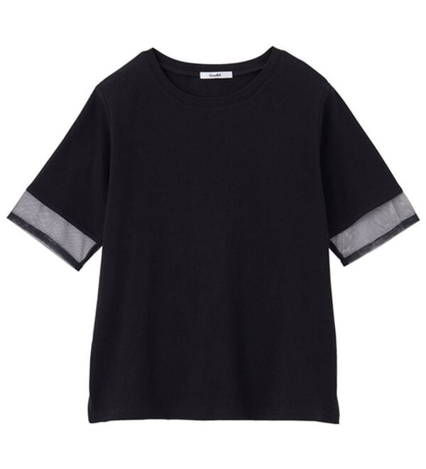 GeeRA（ジーラ）の「綿１００％袖シアー切替シルケットＴシャツ（Tシャツ）」｜詳細画像