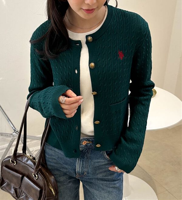 RANAN（ラナン）の「＜Ｕ．Ｓ．Ｐ＞ゴールド調ボタン刺繍ケーブルカーディガン（ニット・セーター）」｜詳細画像