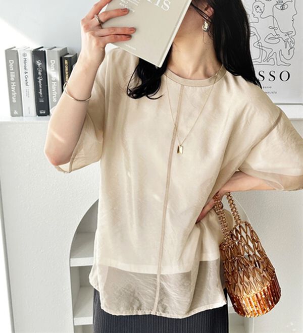 GeeRA（ジーラ）の「オーガンジーレイヤードＴシャツ（カットソー）」｜詳細画像