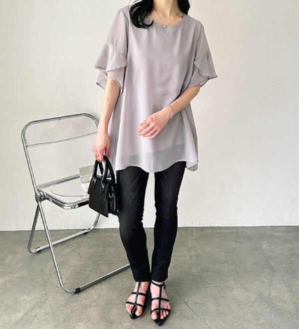 GeeRA（ジーラ）の「【接触冷感】異素材シフォンレイヤードチュニック（チュニック）」｜詳細画像