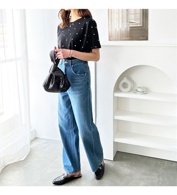 GeeRA（ジーラ）の「綿１００％ドット刺しゅうシルケットＴシャツ（Tシャツ）」｜詳細画像