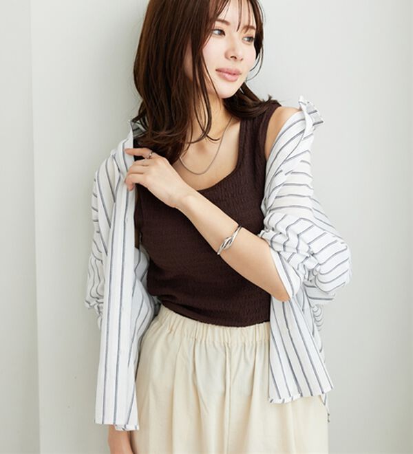 BELLUNA（ベルーナ）の「ジャカード素材カップ付タンクトップ（タンクトップ・キャミソール）」｜詳細画像