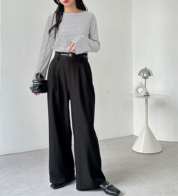 GeeRA（ジーラ）の「着心地抜群！ハイウエストダブルタックワイドパンツ（フルレングスパンツ）」｜詳細画像