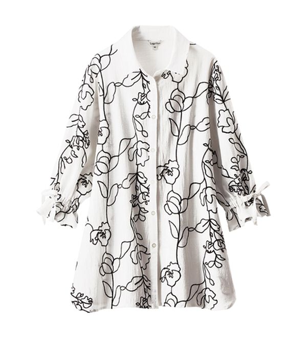 BELLUNA（ベルーナ）の「グラフィック風刺しゅう袖リボンチュニック（チュニック）」｜詳細画像