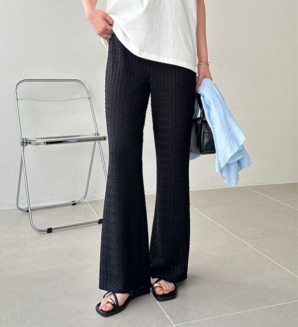 GeeRA（ジーラ）の「レース見えセミフレアイージーパンツ（フルレングスパンツ）」｜詳細画像