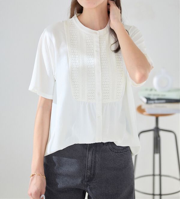 Viola e Viola（ヴィオラ エ ヴィオラ）の「【接触冷感】ヨークレースブラウス（ブラウス）」｜詳細画像