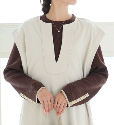 A HAPPY MARILYN（アハッピーマリリン）の「【Ｌ～８Ｌ】フィットしすぎない！もっちりリブ 配色美人着回し 袖ボタンニット（ニット・セーター）」