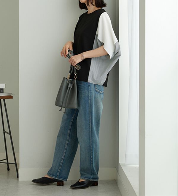 BELLUNA（ベルーナ）の「ストライプ配色切替ドルマンプルオーバー（カットソー）」｜詳細画像