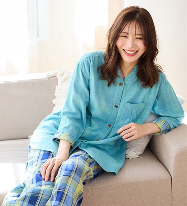 LAVIENNE（ラヴィエンヌ）の「【オーガニックコットン使用】綿１００％Ｗガーゼのルームパジャマ（パジャマ・ルームウェア）」｜詳細画像