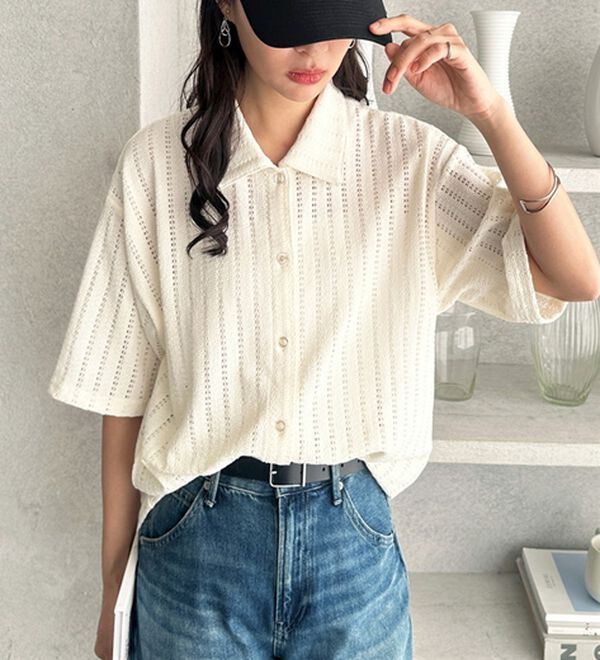 GeeRA（ジーラ）の「透かし編カットソーポロ衿シャツ（シャツ）」｜詳細画像