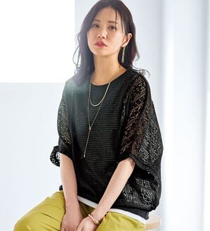 BELLUNA（ベルーナ）の「【タンクトップ付】透かし編みドルマンプルオーバー（カットソー）」｜詳細画像