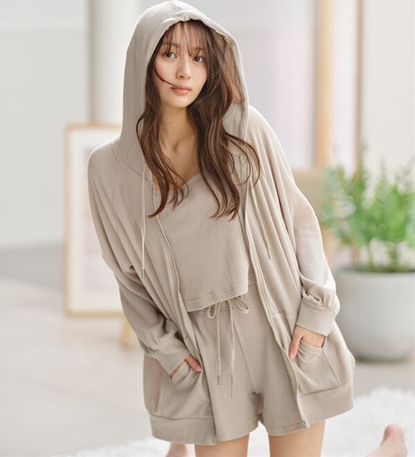 YU'NOW（ユナウ）の「ワッフルルームウェア３点セット（パジャマ・ルームウェア）」｜詳細画像