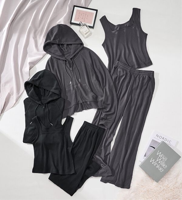 YU'NOW（ユナウ）の「【３点セット】＜ショートパーカータイプ＞ワッフルルームウェアセット（パジャマ・ルームウェア）」｜詳細画像