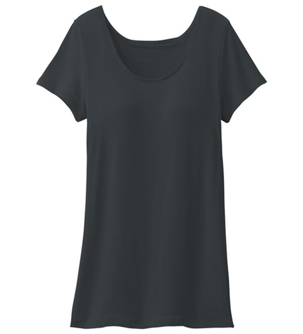 LAVIENNE（ラヴィエンヌ）の「【吸汗速乾】＜さらりラボ＞カップ付半袖インナー（ブラトップ・カップ付きインナー）」｜ブラック