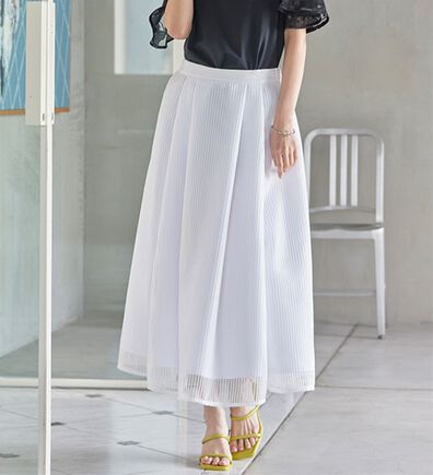 RANAN（ラナン）の「メッシュ素材フレアースカート（ひざ丈スカート）」