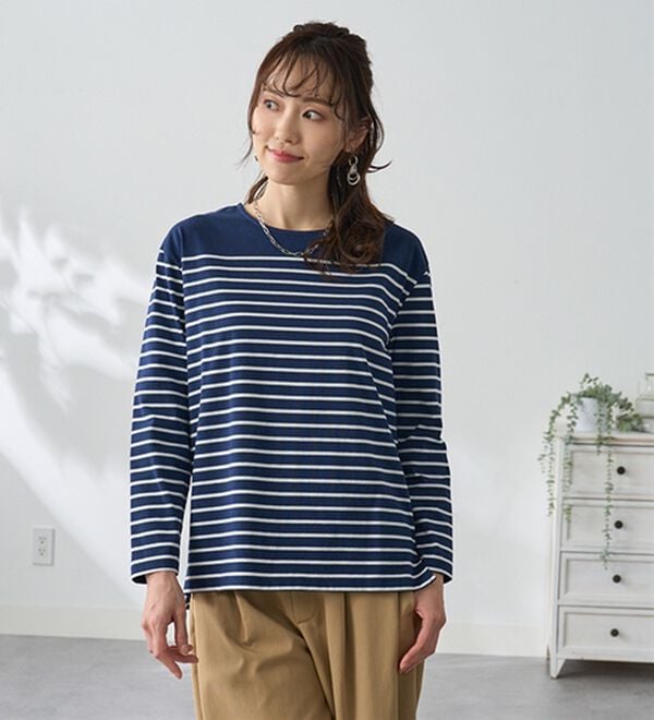 BELLUNA（ベルーナ）の「＜＆ｃｏｃｏｃｈｉ＞ハピネスコットン１００％しっかりボーダープルオーバー（カットソー）」｜詳細画像