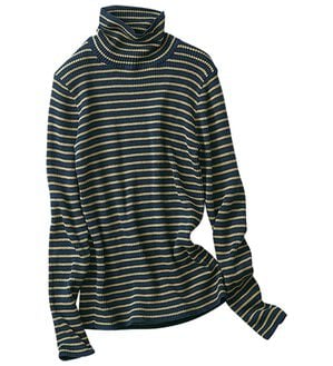 BELLUNA（ベルーナ）の「＜＆ｃｏｃｏｃｈｉ＞ハピネスコットン１００％&times;吸湿発熱リブタートルニット（ニット・セーター）」｜ネイビー&times;ベージュ