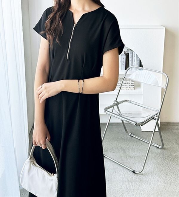 GeeRA（ジーラ）の「前後2WAYハーフジップフレンチ袖ワンピース（カットソーワンピース）」｜詳細画像