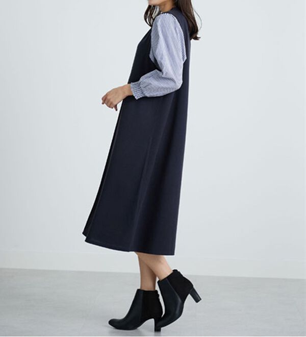 BELLUNA（ベルーナ）の「袖切替デザインハイネックワンピース（カットソーワンピース）」｜詳細画像