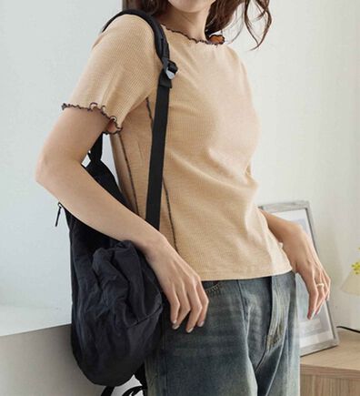 CHAN ME（チャンミ）の「配色ボートネックメロートップス（Tシャツ）」