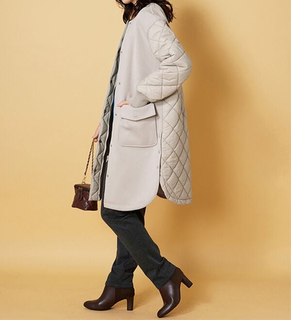 BELLUNA（ベルーナ）の「ダイヤキルト切替とろみ素材ロングコート（ロングコート）」｜詳細画像