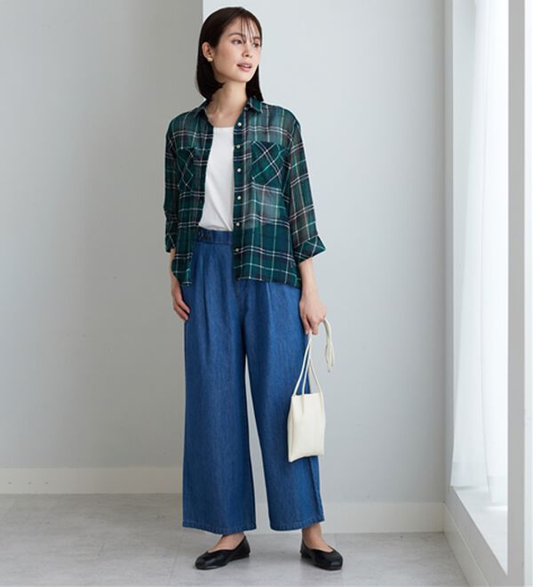 BELLUNA（ベルーナ）の「やわらかデニム素材ボタン使いワイドパンツ（ワイドパンツ・ガウチョ）」｜詳細画像